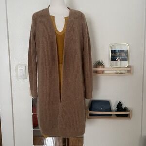 COS Mohair Wool Blend Long Open Front Cardigan Tan Minimalist Size XS